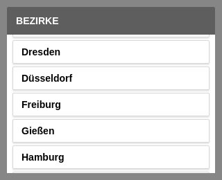 Example of displaying the list of districts in an application